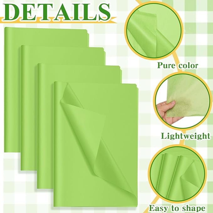 Qilery 500 Sheets Lime Green Tissue Paper Bulk 15 x 20 Inch Acid Free Christmas Wrapping Packing Gift Papers for Weddings Birthday Party Decoration, DIY Crafts, Flowers, Pom Poms, Festive Supplies
