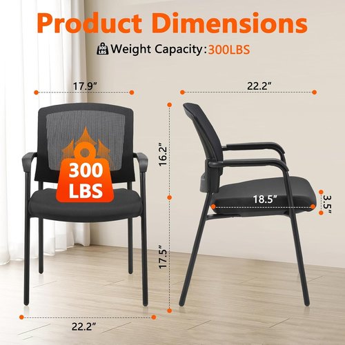 CLATINA Office Guest Chair - Ergonomic Mesh Back with Lumbar Support | Black, 4-Pack for Waiting Rooms