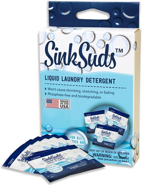 SinkSuds Laundry Detergent - Travel Size Liquid Soap | TSA Compliant, Safe for All Fabrics, 8 Packets