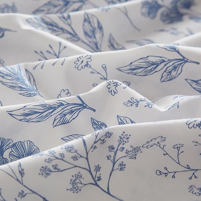 LifeTB Boho Floral Duvet Cover King Soft Cotton Blue Floral Bedding Sets Vintage Style Chic Flower Botanical Comforter Cover Aesthetic Floral Bedding Sets Cotton King Duvet Cover with Zipper Closure