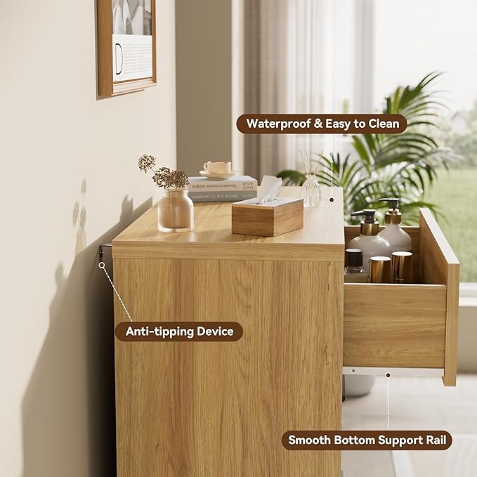 5 Drawers Dresser for Bedroom, 45" Tall Modern Chest of Drawers with Metal Handle, Wood Closet Clothes Storage Organizer for Living Room, Hallway, Entryway