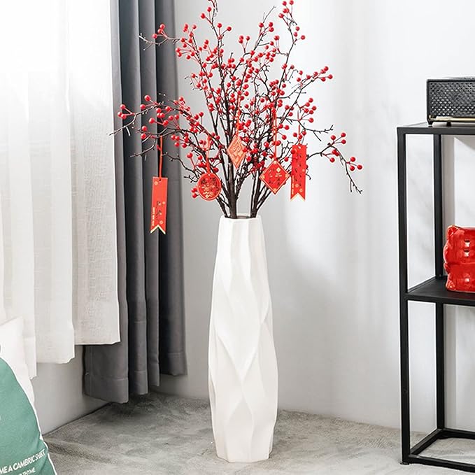 Floor Vase, GDSZJLJ 17.7 Inches Tall Ceramic White Large Decorative Vases for Modern Home Decor, Living Room, Minimalist Style Flower Vase for Pampas Grass, Flowers, Twigs, Office, Bedroom Décor
