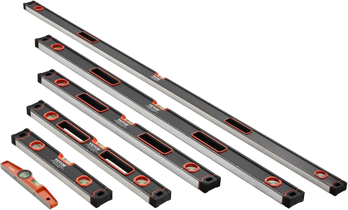VEVOR 6-Piece Magnetic Torpedo Level Set - Shock-Resistant Aluminum Alloy with Bubble Vials | 10-78 Inch Sizes