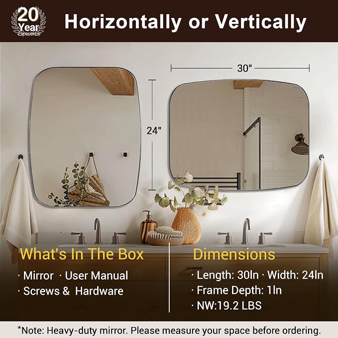 ANDY STAR Oval Mirror for Bathroom, 24x30 Polished Chrome Oblong Bathroom Mirror for Vanity with Stainless Steel Metal Frame, Modern Anti Rust Wall Mounted