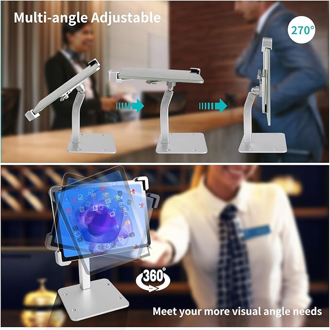 YOOZ Anti Theft Tablet Stand for Desktop, Security Tablet Mount Retail Kiosk POS, Heavy Duty Metal Tablet Holder with Lock for 7-11" Tablets, iPad Pro Air Mini, Galaxy Tabs, Surface etc