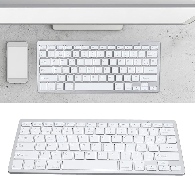 SENECESLI German French Spanish Italian English Bilingual Keyboard, Ultra Slim Wireless Bluetooth Keyboard, Travel Portable for Tablets Laptops Phones (Spanish QWETZ Layout)
