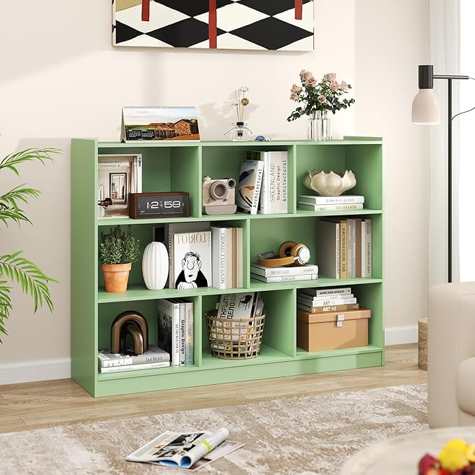 Toy Storage Organizer, 2-Tier Kids Bookshelf, 5 Cube Kids' Bookcases, Cabinets & Shelves, Wooden Toy Organizers, Small Book Shelf for Bedroom, Playroom, Classroom, Nursery (Green, 3-Tier)