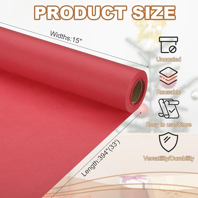 PATIKIL Wrapping Paper, 15" x 394"(33') 70 GSM Craft Paper Roll Kraft Packing Paper for Poster Bulletin Board, Gift Wrapping, Red
