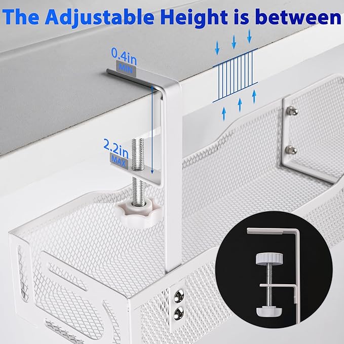 Under Desk Cable Management Box 25.3 Inch – Clamp-Mounted Cable Organizer Tray, Large Cord Management Box for Office & Home, Wire Organizer Under Desk Storage, White