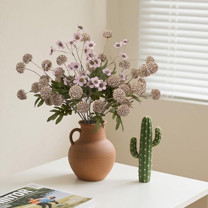 8PCS Fake Flowers Artificial Chrysanthemum Faux Mums Matching 2PCS Rose Red Daisy Faux Flowers for Vase Fall Long Stems Flower Silk Flower for Home Wedding Decoration,20.5In,No Vase,（Brown）