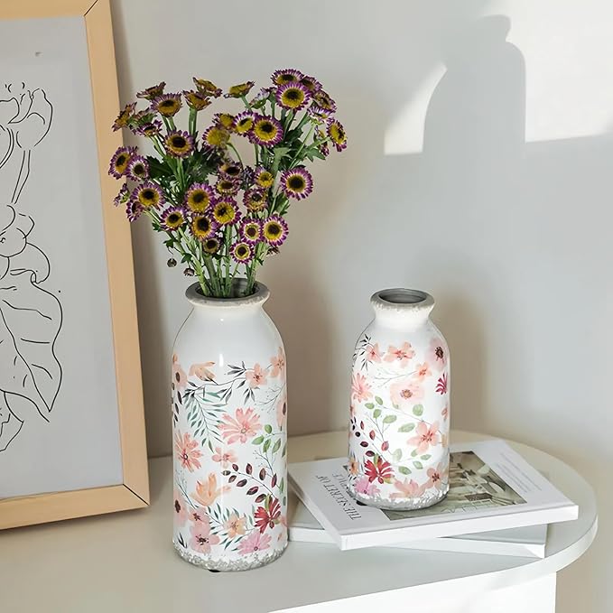 Ceramic Small Vase, Rustic Farmhouse Vintage Flower Vase for Home Decor, Floral Centerpiece for Table, Shelf, Mantle,Living Room,Kitchen, Office,Boho Chic Gift Idea for Christmas, Housewarming