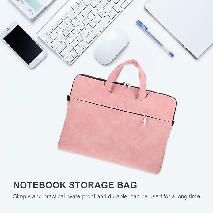 Veemoon Laptop Tote Bag for Women 15.6-Inch Pink Waterproof Laptop Shoulder Bag with Adjustable Strap Portable Tablet Computer Handbag for Work and Travel