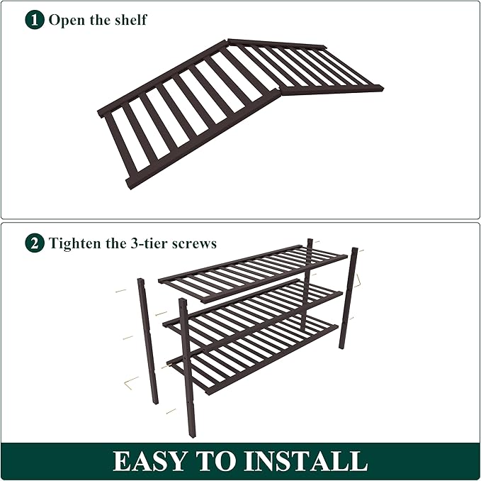 Smiry Bamboo Shoe Rack for Closet, 3 Tier Long Wooden Stackable Shoe Organizer, Free Standing Shoes Storage Shelf for Entryway, Front Door Entrance, Brown
