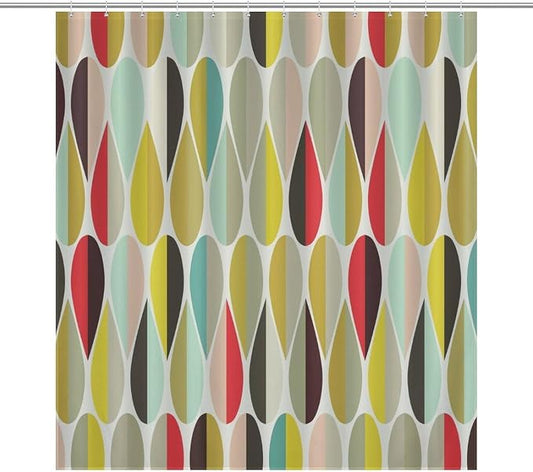 Mid Century Modern Shower Curtain,Retro Abstract Geometric Drop Shapes Art Style Shower Curtains Set for Bathroom Fabric Decorative Bath Curtain Washable Curtain Hooks, 72x72 inch