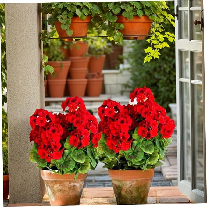 Artificial Geraniums 2Pcs 18 Inch 9 Heads Geraniums Artificial Flowers Realistic Vibrant Fade-Resistant Flowers for Wedding Home Party Decor, Red