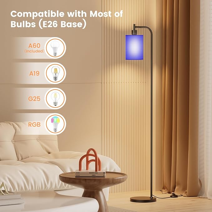 SIBRILLE Floor Lamp with Linen Shade, Dimmable Tall Standing Lamp with Remote Control & 3 Color Temperatures, Modern Floor Lamps for Living Room Bedroom Office Corner, 9W LED Bulb Included