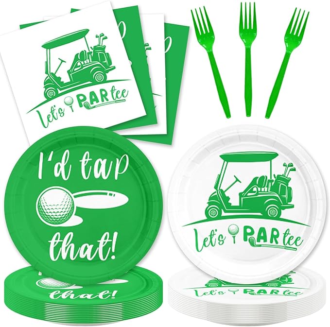 48PCS Golf Theme Party Decorations Plates and Napkins Forks Dessert Plates for Boys Men Serve 16 Guests