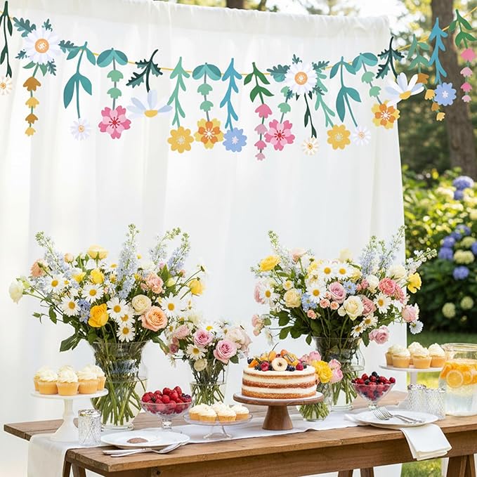 Wildflower Garland Flower Banner for Wildflower Party Decorations Floral Daisy Banner for Spring Party Supplies Baby Shower Decor Birthday Tea Party Decorations Wedding Decor