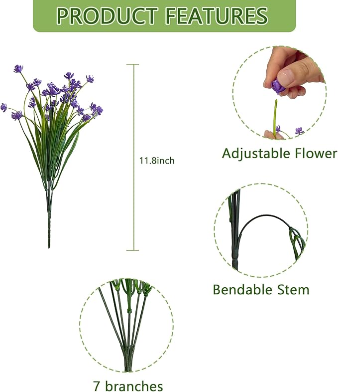 Artificial Flowers, 12 Bundles UV-Resistant and Not-Fading PE Faux Plants Flowers for Outdoor Planters Home Garden Porch Wedding Décor, Yellow Purple White