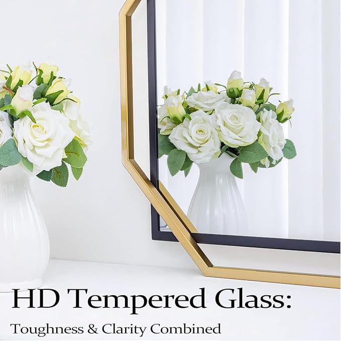 60"x30.5" Black and Gold Large Mirror for Bedroom Wall, Extra Bathroom Rectangular Mirror with Decorative Metal Octagonal Frame, for Entryway,Living Room, Dining Room
