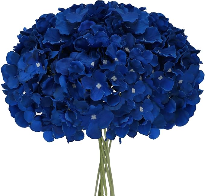 Fake Blue Hydrangea Artificial Flowers - Faux Silk Hydrangeas Flowers Heads with Stems Real Touch for Home Wedding Party Table Decor(Royal Blue,Pack of 10)