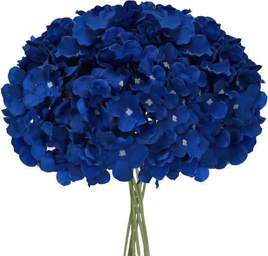 Fake Blue Hydrangea Artificial Flowers - Faux Silk Hydrangeas Flowers Heads with Stems Real Touch for Home Wedding Party Table Decor(Royal Blue,Pack of 10)