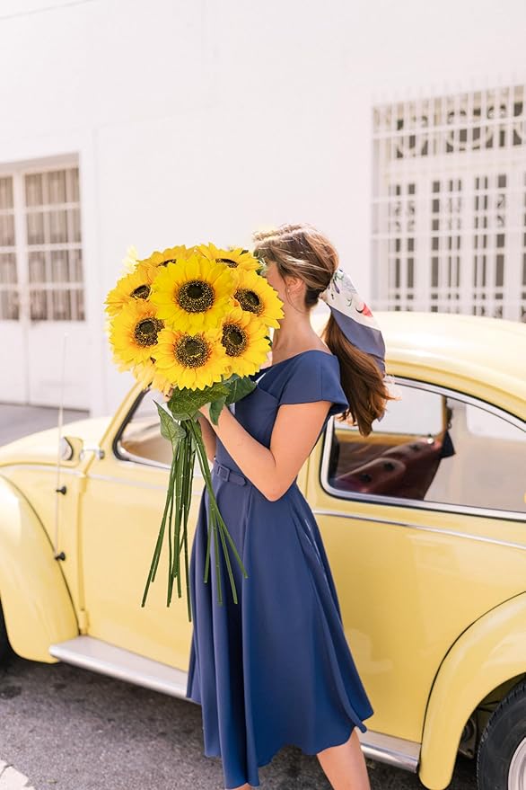 Large Sunflowers Artificial Flowers 6+7" Full Bloom Long Stem Artificial Sunflower 26" Tall Sun Flowers Giant Silk Sunflowers with Stem Fake Sunflower Floral Arrangement for Home Wedding Decoration