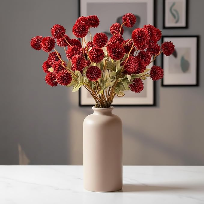 Artificial Hydrangea Flowers Fake Hydrangeas Faux Flowers Bouquet Artificial Plants for Wedding Home Office Decor Excluding vases-（Bright Red 10 PCS）