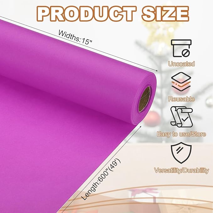 PATIKIL Wrapping Paper, 15" x 600"(49') 70 GSM Craft Paper Roll Kraft Packing Paper for Poster Bulletin Board, Gift Wrapping, Purple