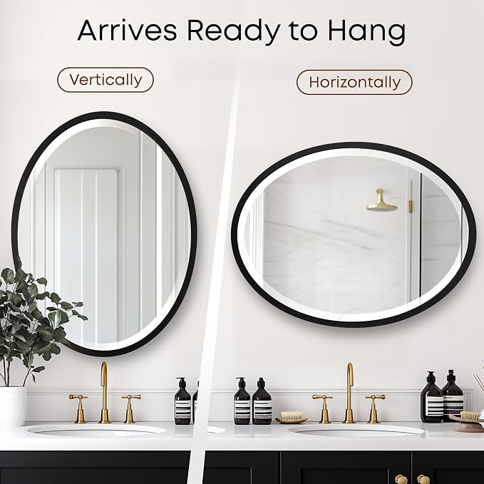 OVALCREST - Oval Wooden Beveled Wall Mirror for Home Decor, Bathroom, Vanity, Bedroom, Living Room, Hallway - London Style (Matte Black) 31.1 x 25.1