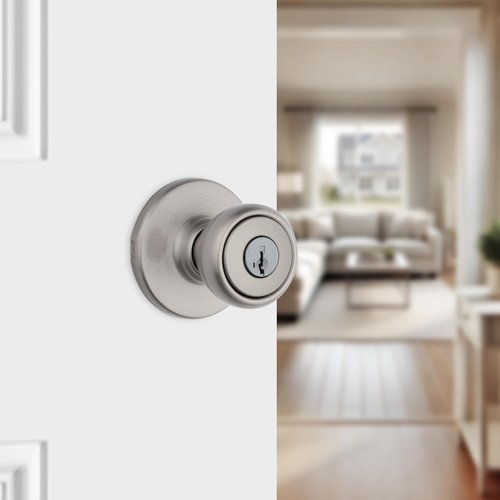 Kwikset Tylo Entry Door Knob - Secure Keyed Handle with Lock & Key | Satin Nickel, Pick Resistant