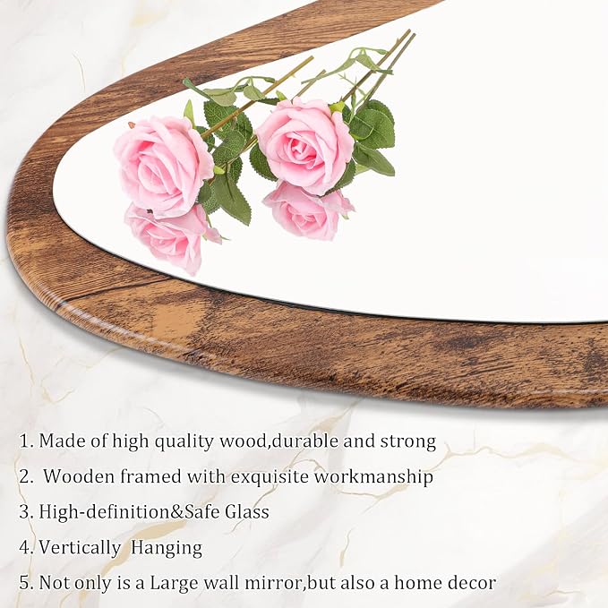 AAZZKANG Large Mirrors with Wood Framed 47"x20" Vintage Irregular Wall Mirror Full Length Asymmetrical for Bathroom Bedroom Living Room Entryway