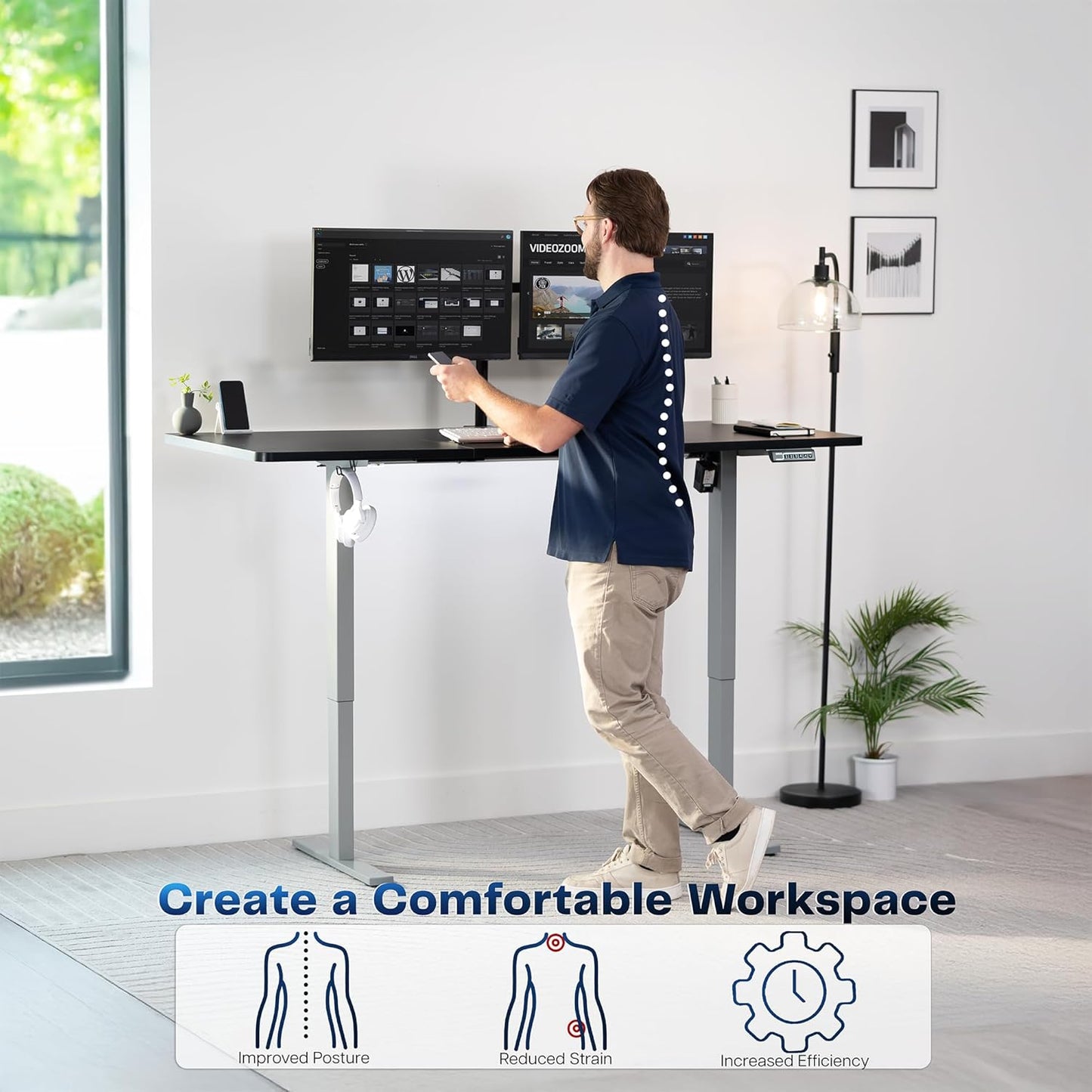 VIVO Electric Standing Desk - Memory Height Adjustment, 71 x 30 in, 220 lbs Capacity, Black Top | Gray Frame