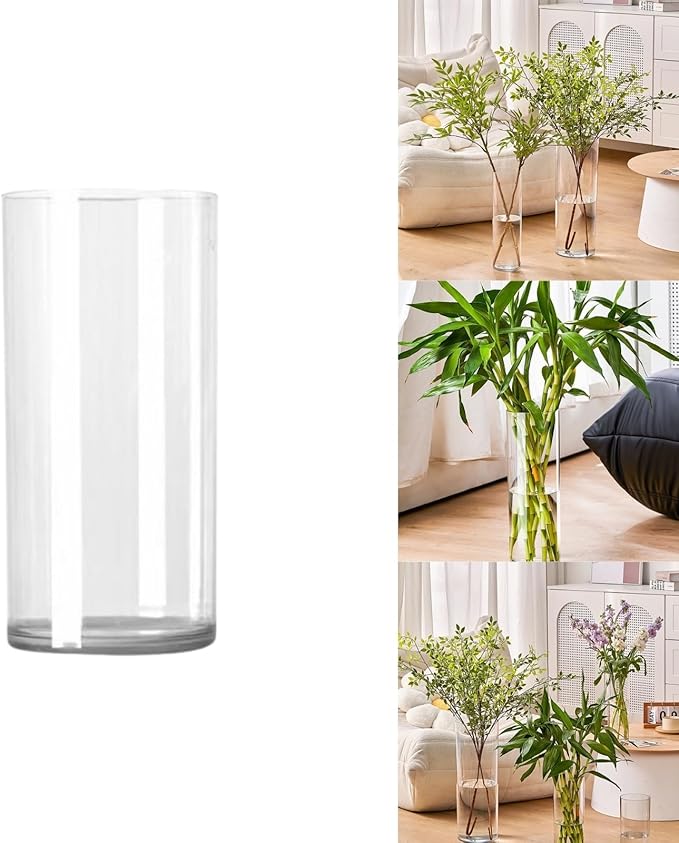 Clear Acrylic Decorative Vase for Flower Arrangements, Break-Resistant Tall Cylinder Vase for Wedding Centerpieces, Unbreakable Modern Plastic Vase for Home Decor
