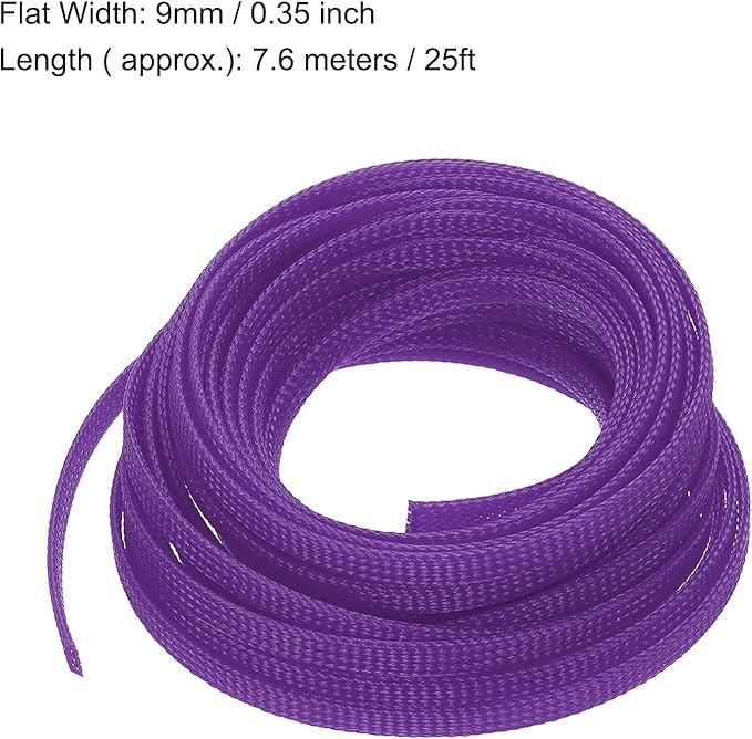 uxcell PET Expandable Sleeving 25ft 1/4" Purple Cable Management Sleeve Cord Organizer for Wrap Protect Cable