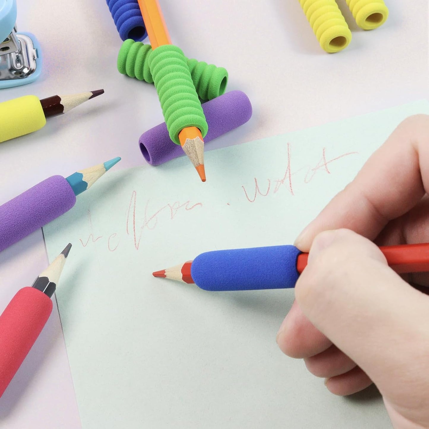 Skiennix Soft Foam Pencil Grips - Comfortable Handwriting Aid | 1.5 Inch | 15 Classic Colors