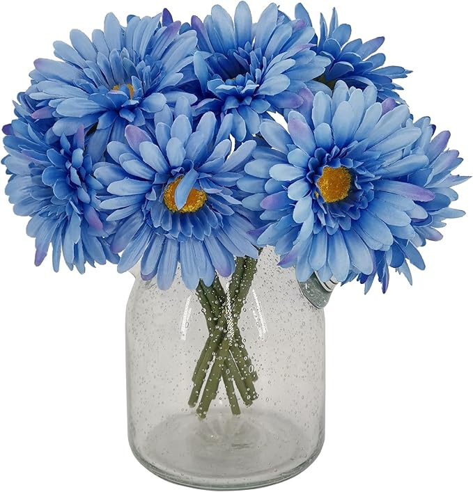 TOPIA Artificial African Daisies Flowers African Daisy Silk Flowers Artificial Gerbera Daisies Pack of 10 (Blue)