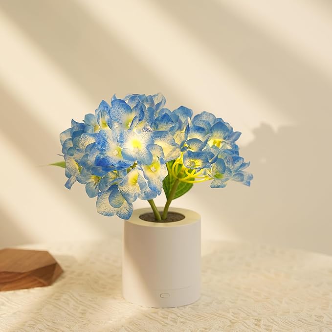 WSYEAR Blue Artificial Hydrangea LED Flower Lamp -Christmas Birthday Gifts for Women, Artificial Hydrangea Flower Table Lamp Decor for Bedroom Bar Coffee Shop Wedding