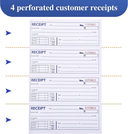 Regine Switzerland 6 Pack Receipt Books - Carbonless 3-Part Spiral Bound | 7-5/8" x 10-7/8" Size