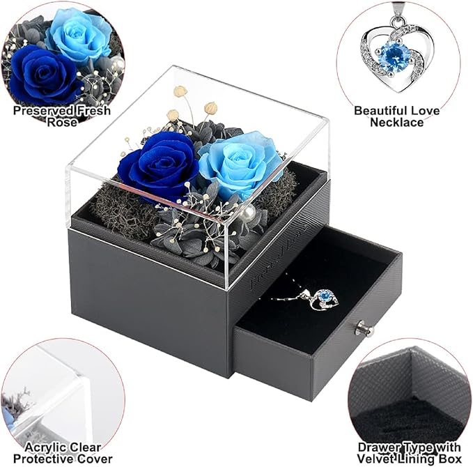 SHOKUTO Preserved Rose,Birthday Gifts for Women Mom Girlfriend,Gifts for Mom Grandma Wife Daughter Sister,Jewelry Boxes with Necklace