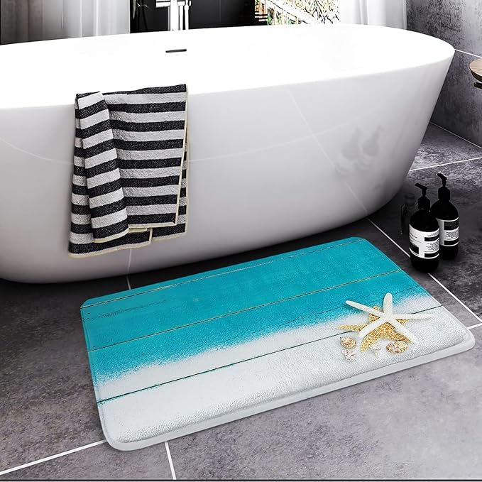 Britimes Bath Mat for Bathroom Beach Starfish Sea Washable Floor Rug Carpets Floor Mat Bathroom Decorations 16x24 inches for Kitchen Bedroom Indoor