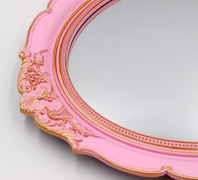 YCHMIR Vintage Decorative Wall Mirror 14.8 x 13.1 Inch Oval Mirror（Pink）