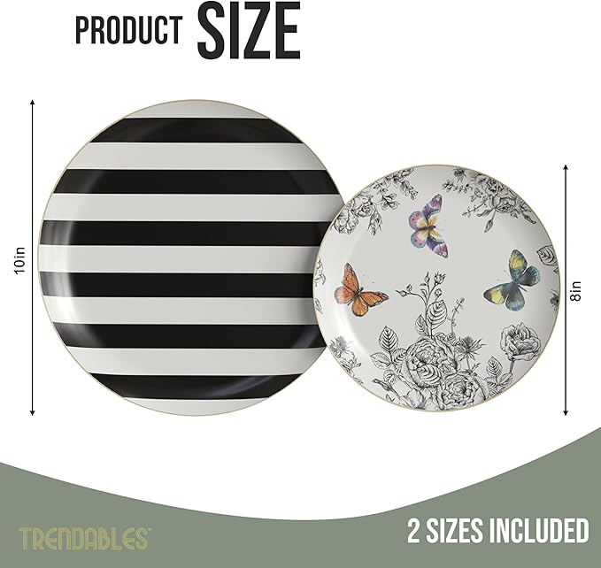 Trendables Floral Paper Plates 8.5 Inch & 10.5 Inch 80 Pcs Dinner Plate Set Fancy Disposable Plates for Party for 40 Guests 40 X 8 & 40 X 10 Large & Small Paper Plate Set for Parties Monarch