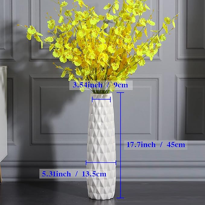 White Ceramic Floor Vase, GDSZJLJ 17.7" Tall Decorative Large Flower Vases for Living Room, Table Centerpieces, Modern Home Décor, Shelf, Dried GrassFlower, Pampas Grass