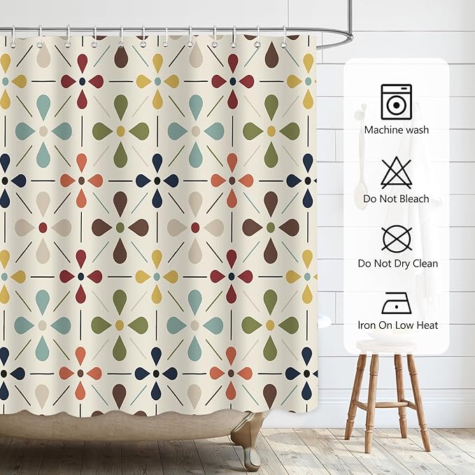 APROPHIC Mid Century Shower Curtains for Bathroom, Vintage Geometric Bathroom Decor Set with Hooks, Washable Kitchen Retro Decorations Waterproof Polyester Fabric Shower Curtain, 72x72 Inch