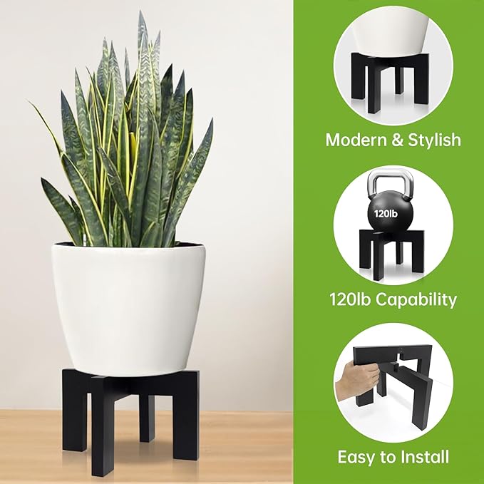 2 Pack Wood Plant Stand Indoor Holders for Plants, Sturdy Flower Pot Stands Plants Shelf, Wooden Stool for Patio Plant Stand, Fit 5-18 Inch Variety Flower Pots, Easily Assemble (2 Pack-Black)