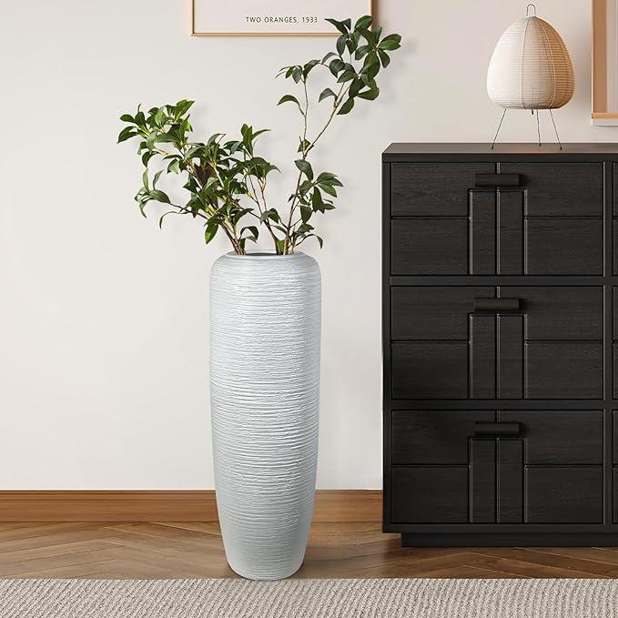 Large Rustic Ceramic Farmhouse Vase,23.6 Inch Tall Pottery Decor Floor Vases Vintage Flower Vases for Home Living Room Entryway Table Centerpiece Decor,Terracotta Vase,Wedding Gift,White