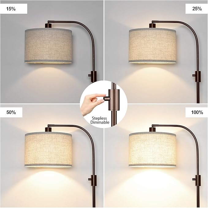 Nintiue Upgraded Modern Arc Dimmable Tall Standing Floor Lamp with Linen Shade, 1200 Lumens LED Bulb Included, for Living & Reading Room, Bedroom, Office & Nursery, Brown