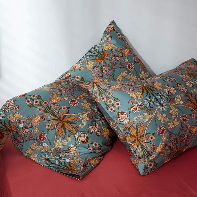 VM VOUGEMARKET Gold Green Flower Duvet Cover Full,Medallion Print Bedding Set Percale Cotton Vibrant Bohemian Pattern Quit Cover with Zipper Closure
