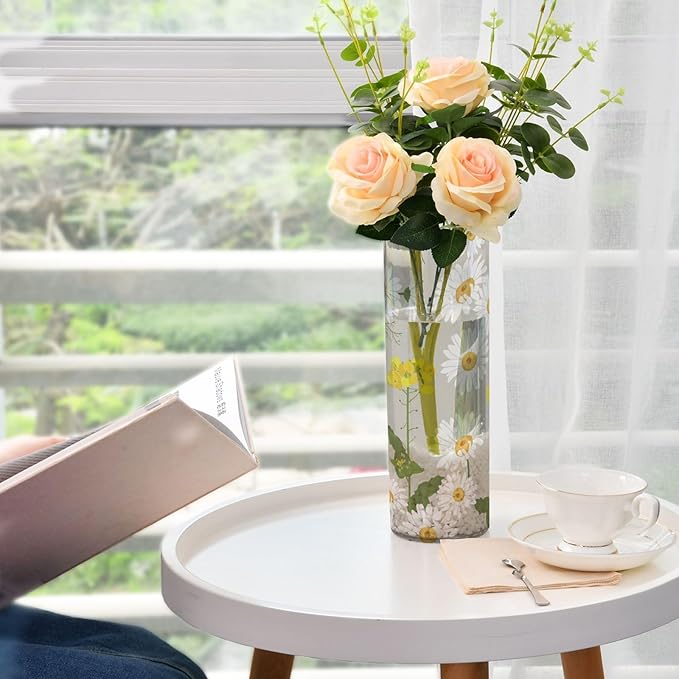 Vase Plastic Vase Elegant Cylinder Flower Vase Shatterproof Decorative Centerpiece for Home Table Office Weddings Events (11.8 x 3.9 in)